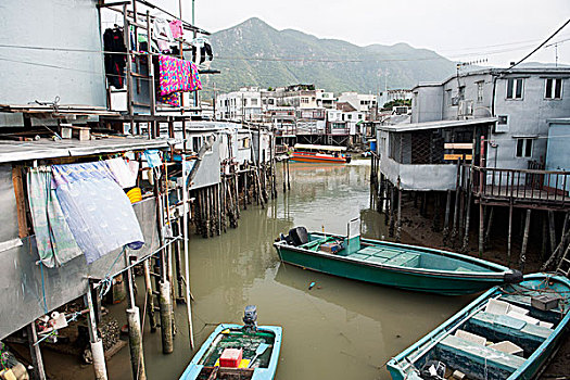 船,房子,中国,渔村,香港