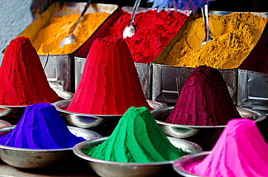 色彩,粉末,堆积,市场,迈索尔,印度南部,印度,亚洲