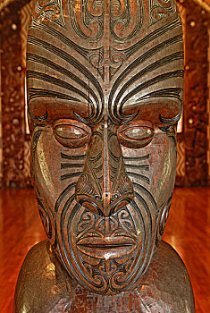 毛利人,雕刻,头部,纹身,线条,会面,房子,协议,地面,北岛,新西兰