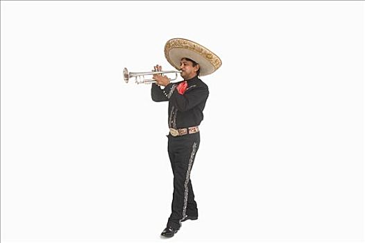 肖像,墨西哥流浪乐队艺人,演奏,喇叭