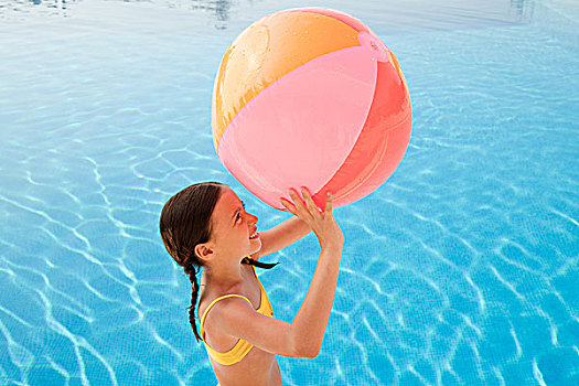 女孩,水皮球,游泳池