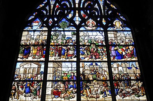 彩色,彩色玻璃窗,教堂,窗户,日常,中世纪,圣埃蒂安,大教堂,博格斯,中心,法国,欧洲