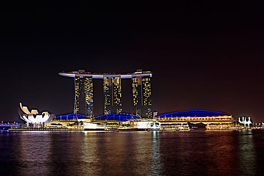 码头,湾,沙,酒店,科学博物馆,夜晚,新加坡,亚洲