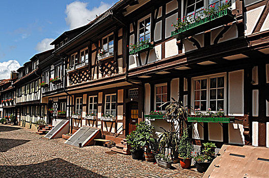 半木结构房屋,老,住宅,街道,巴登符腾堡,德国,欧洲