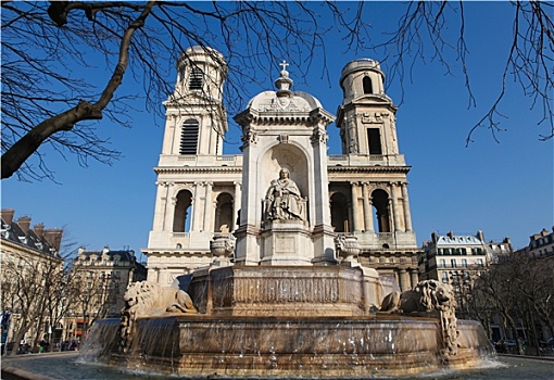 喷泉,教堂,圣徒,巴黎