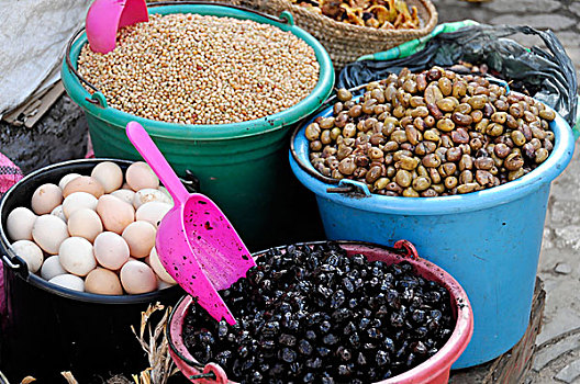 橄榄,蛋,市场商贩,舍夫沙万,北方,摩洛哥,非洲