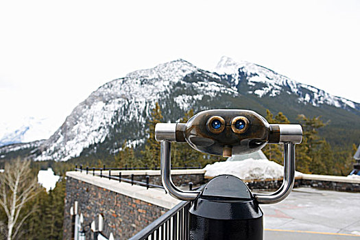 投币设备,双筒望远镜,积雪,山,班芙,加拿大