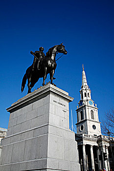 雕塑,乔治四世,正面,教堂,特拉法尔加广场,伦敦,英国