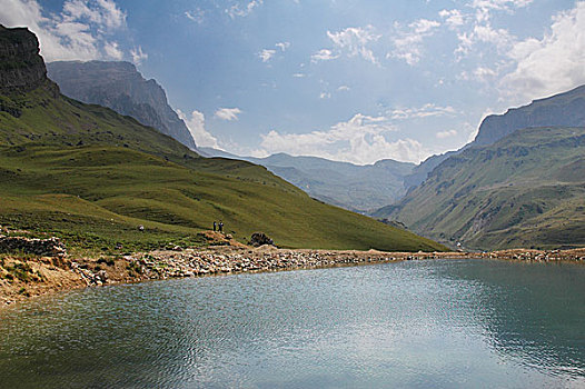 风景,湖,山,阴天