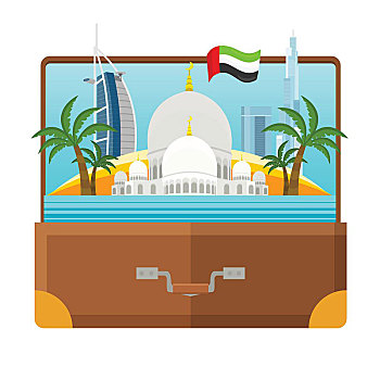 阿联酋,旅行,海报,旅游,设计,魅力,手提箱,酋长国,地标建筑,清真寺,构图,著名地标建筑