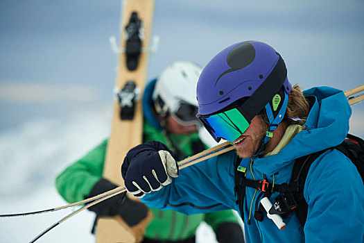 两个,男性,滑雪,雪中,隆河阿尔卑斯山省,法国