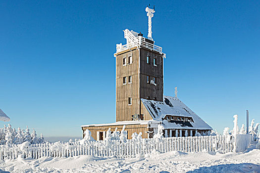 气象站,顶峰,雪,冬天,疗养胜地,矿,山,萨克森,德国,欧洲
