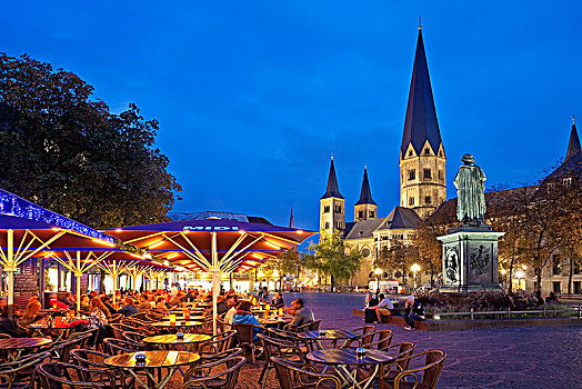户外,餐饮,贝多芬,纪念,大教堂,晚上,北莱茵威斯特伐利亚,德国,欧洲