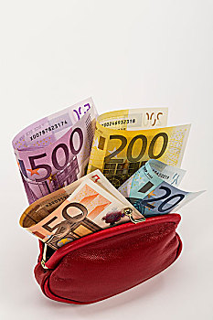 钱包,货币,20欧元,50欧元,200欧元,500欧元