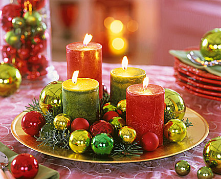 降临节花环,蜡烛,圣诞节饰物