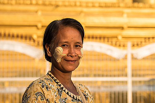 缅甸,女人,穿,传统,面霜