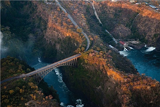 桥,俯视,赞比西河,峡谷