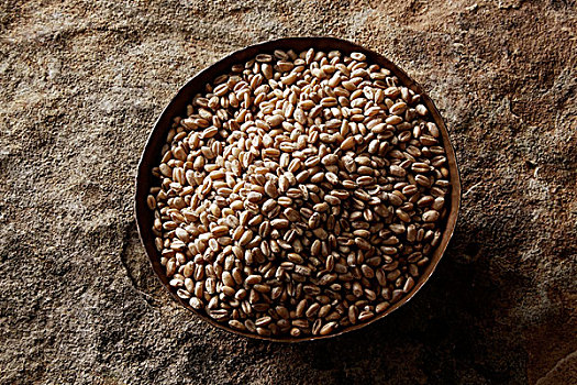 小麦作物,小麦,铜,碗,石头,表面