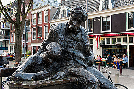铜像,运河,乔达安,阿姆斯特丹,荷兰