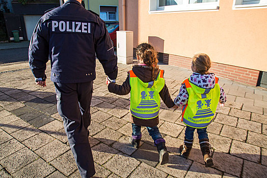 警察,展示,路线,学校,小学,孩子,德国,欧洲