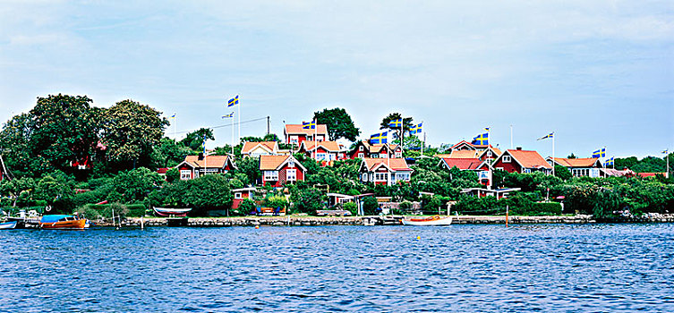 红色,房子,海洋,瑞典