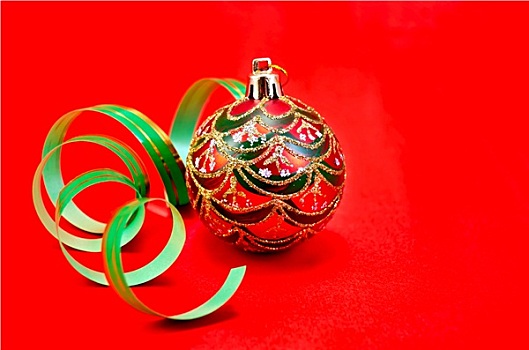 圣诞节,红色,球,绿色,丝带
