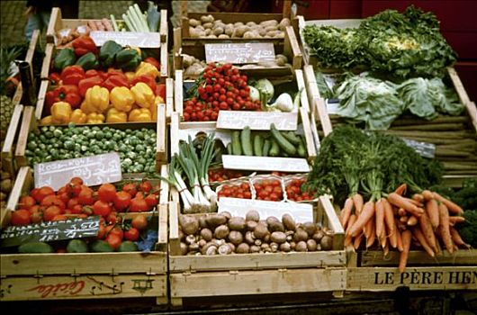木质,板条箱,多样,蔬菜,市场