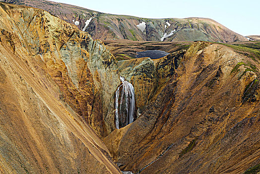 冰岛,高地,流纹岩,山,瀑布,玩,彩色