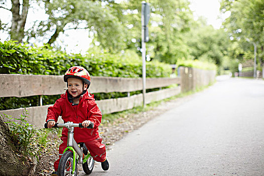 微笑,男孩,骑自行车,户外