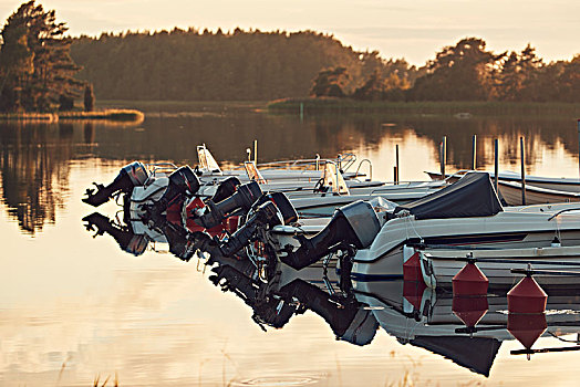 摩托艇,停泊,湖