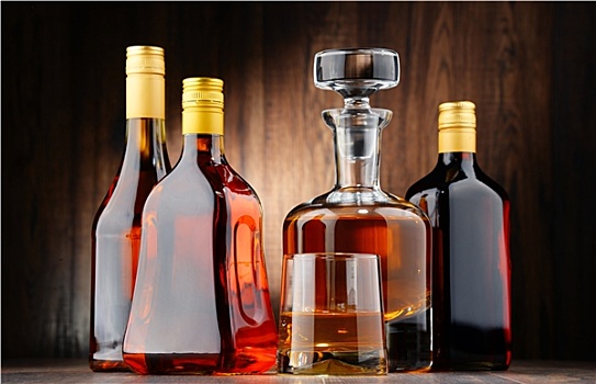 瓶子,种类,酒,玻璃杯,威士忌酒