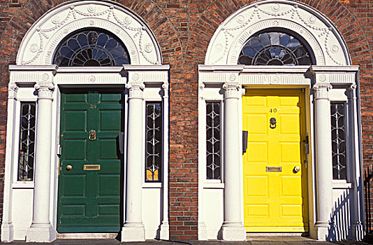 彩色,门,特色,乔治时期风格,房子,都柏林,连栋房屋,梅瑞恩广场,爱尔兰,欧洲