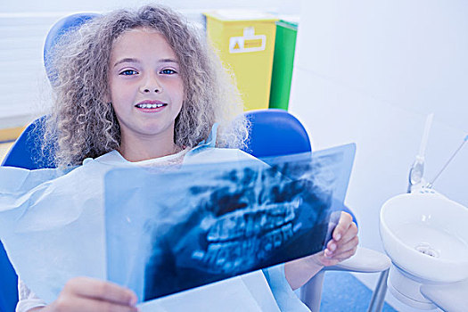 微笑,孩子,拿着,x光,牙科诊所