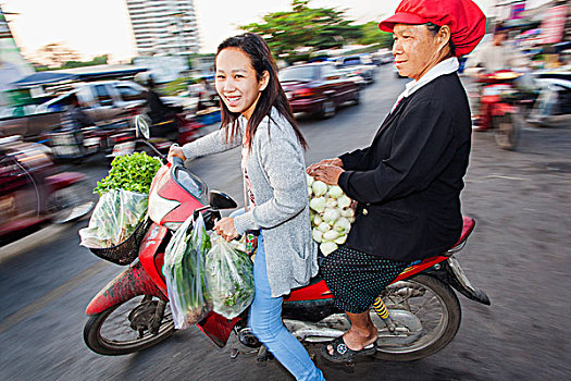 泰国,清迈,市场,女人,购物,摩托车