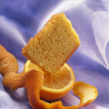 块,橘子蛋糕,一半,橙子