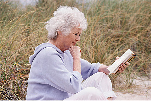 女人,读,海滩