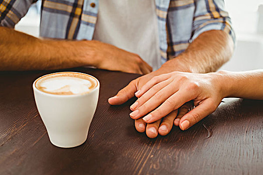 情侣,享受,咖啡,握手