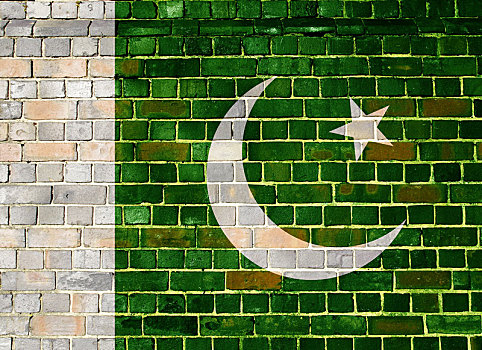 巴基斯坦,旗帜,砖墙