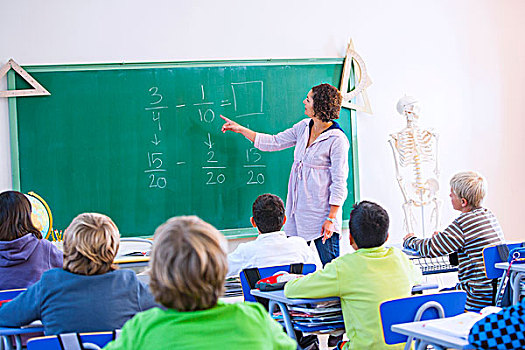 教师,正面,班级,解释,数学,问题,黑板