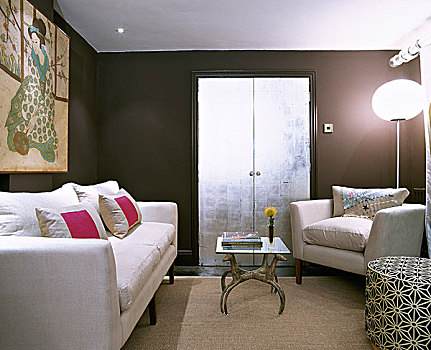 现代,起居室,室内装饰品,白色,沙发