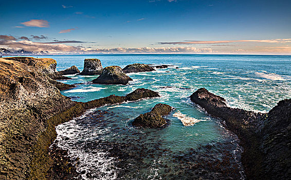 黑色,火山岩,海岸,靠近,斯奈山半岛,韦斯特兰德,冰岛,欧洲