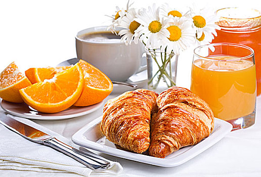 早餐,牛角面包,橙汁,咖啡
