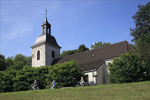 骑车,正面,教堂,杜伊斯堡,德国,仰视