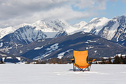 空,折叠椅,正面,冬季风景,艾森埃尔茨,施蒂里亚,奥地利,欧洲