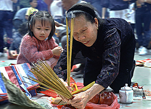 母子,仪式,罪孽,庙宇,香港,中国,亚洲