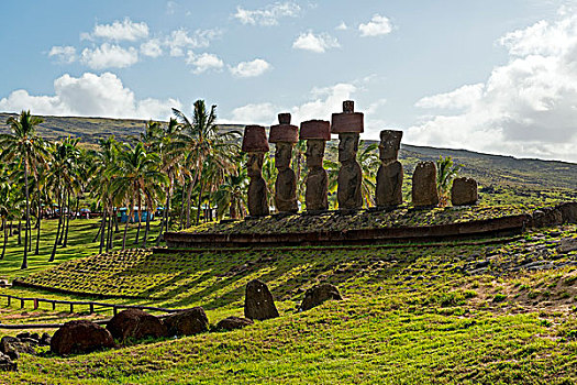 复活节岛石像,世界遗产,靠近,阿纳凯,拉帕努伊,复活节岛,智利,南美