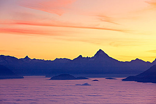 日落,高处,贝希特斯加登阿尔卑斯山
