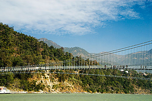 吊桥,河,恒河,里虚克虚,地区,北阿坎德邦,印度