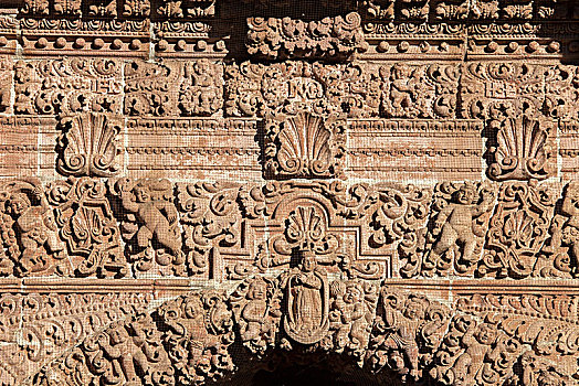 墨西哥,萨卡特卡斯州,萨卡特卡斯,世界遗产,大教堂,粉色,砂岩,建筑,18世纪,特写