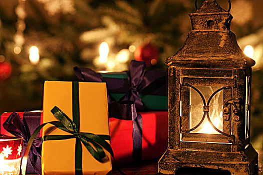 圣诞装饰,礼物,灯笼,圣诞树,小玩意,背景
